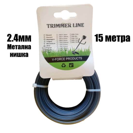 Корда с метална нишка 2.4 – 15м. за храсторез, тример, моторна коса